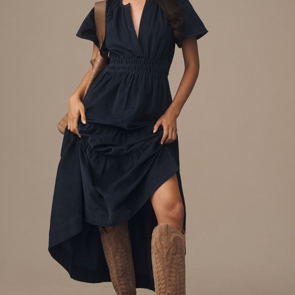 Anthropologie Somerset Corduroy Edition Navy Maxi Dress